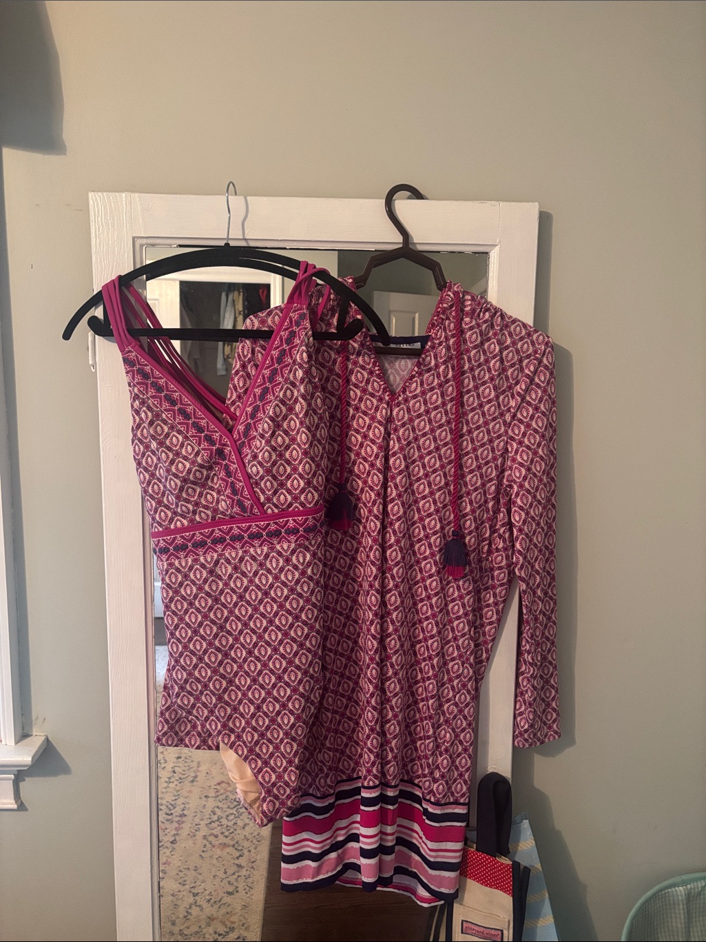 Pink Geometric One Piece & Cover-Up Set